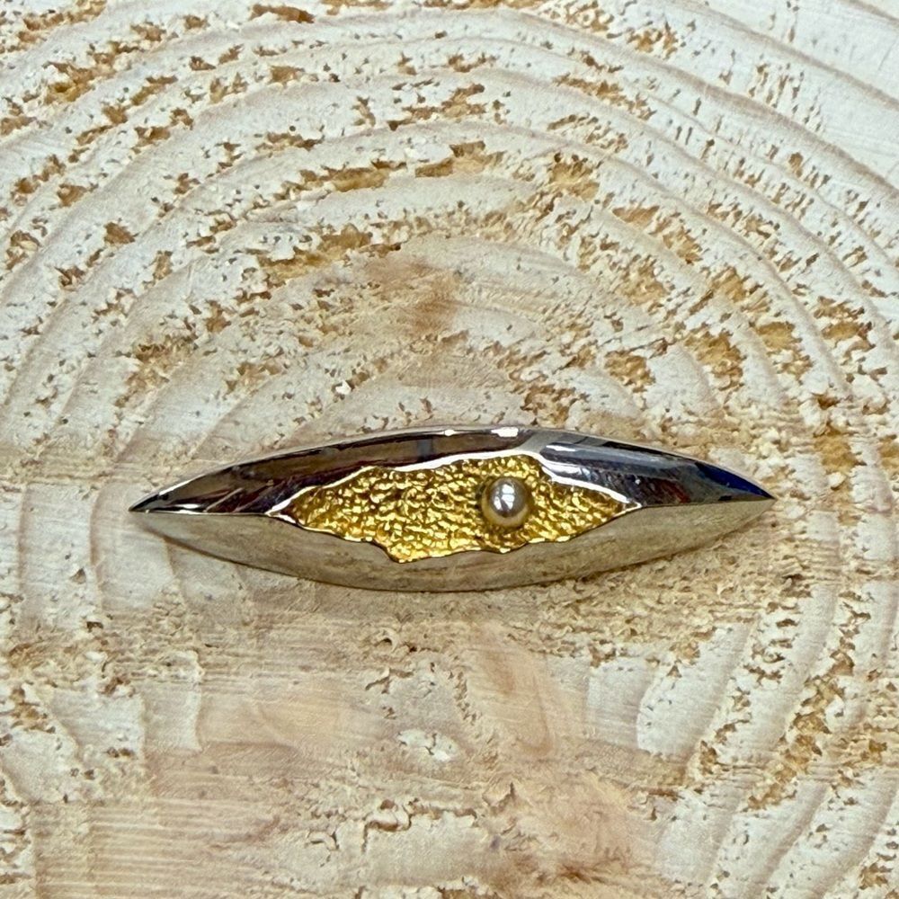 Gold and Silver Brooch with Pearl Accent